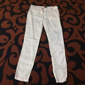 People of the Labyrinths Linen Pants | Rare Dutch Design Frog Print Size Medium